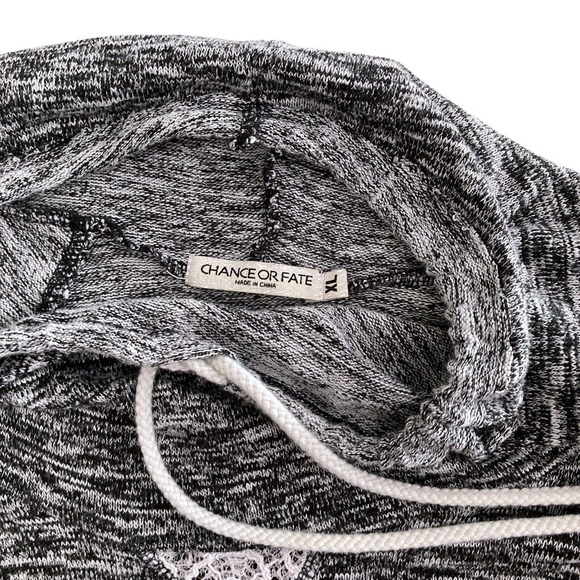 Chance or Fate XL Lightweight Sweater Hoodie Cowl Neck Gray Lace Roll up Sleeves - Picture 5 of 12